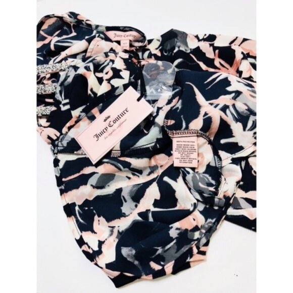 Juicy Couture Womens Blue Floral Rhinestone V Neck Long Sleeve Blouse Sz XS New - Picture 8 of 9